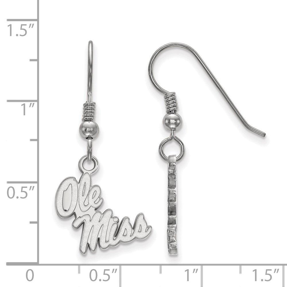 Sterling Silver Rhodium-plated LogoArt University of Mississippi Ole Miss Small Dangle Wire Earrings