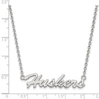 Sterling Silver Rhodium-plated LogoArt University of Nebraska Huskers Script Medium Pendant 18 inch Necklace