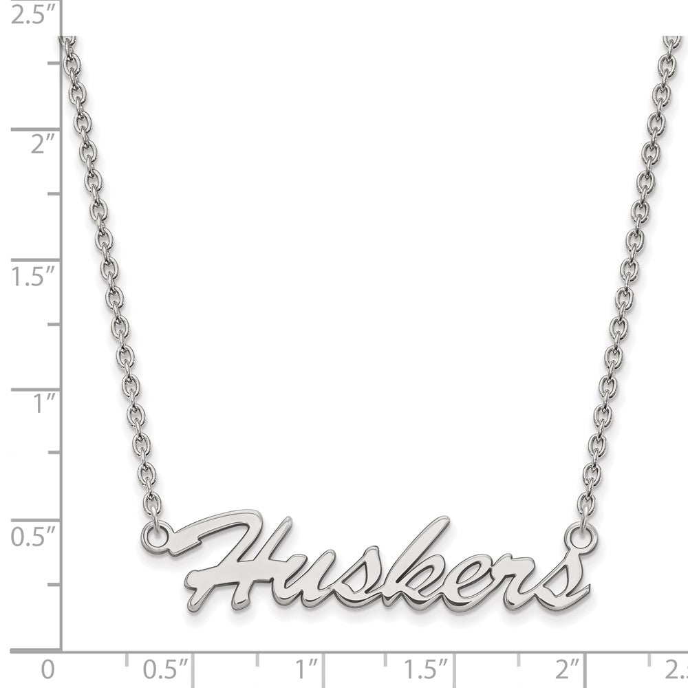 Sterling Silver Rhodium-plated LogoArt University of Nebraska Huskers Script Medium Pendant 18 inch Necklace