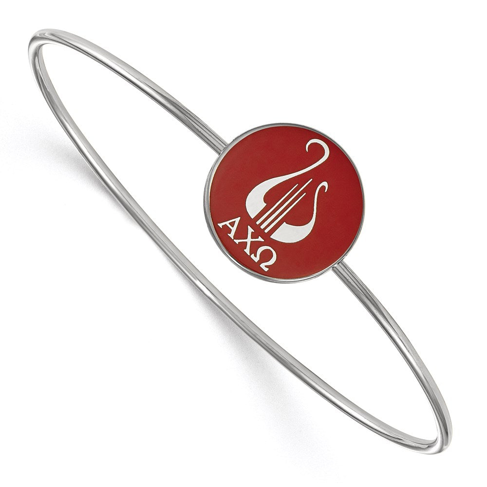 Sterling Silver Rh-plated LogoArt Alpha Chi Omega Enameled Slip-on Bangle