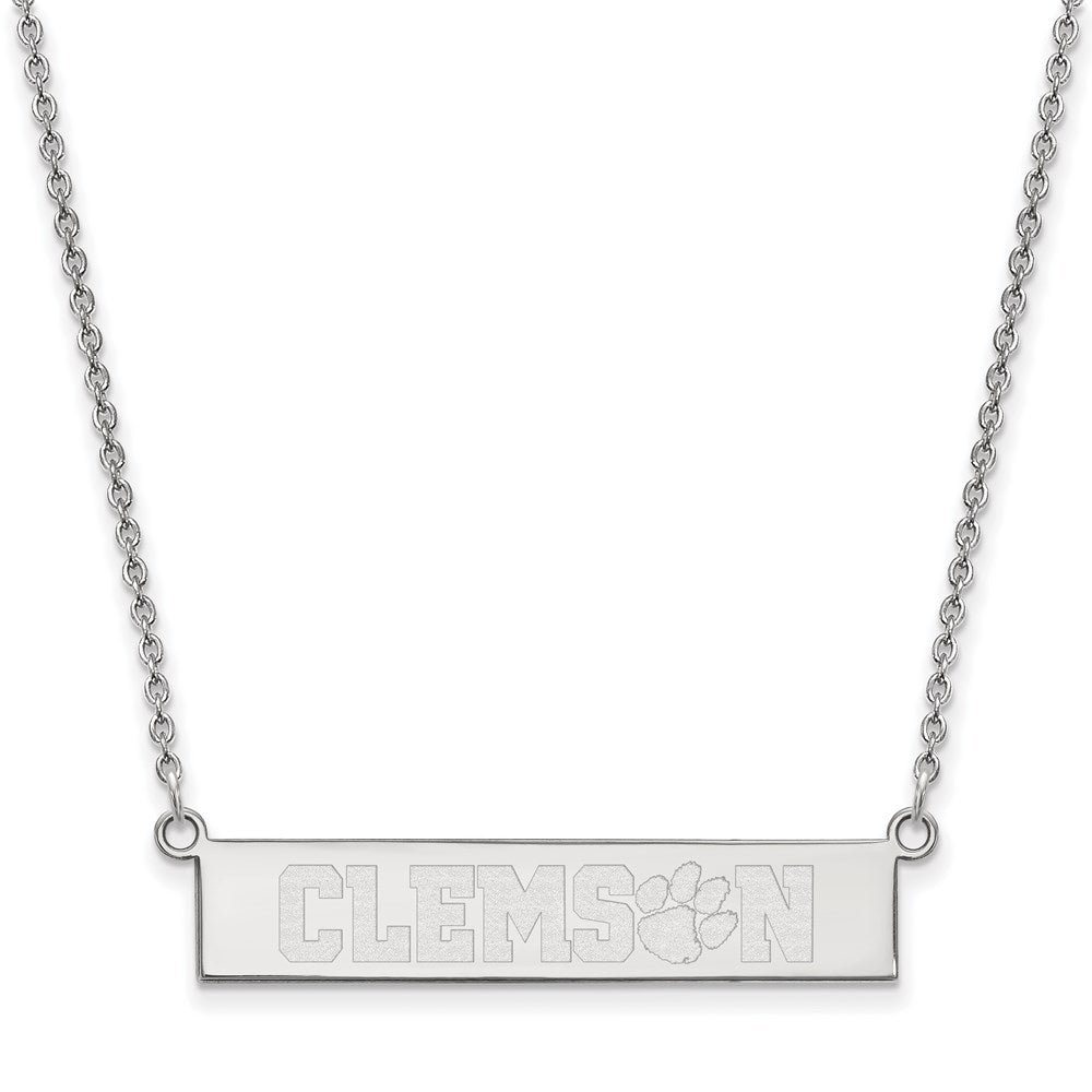 Sterling Silver Rhodium-plated LogoArt Clemson University Small Bar 18 inch Necklace