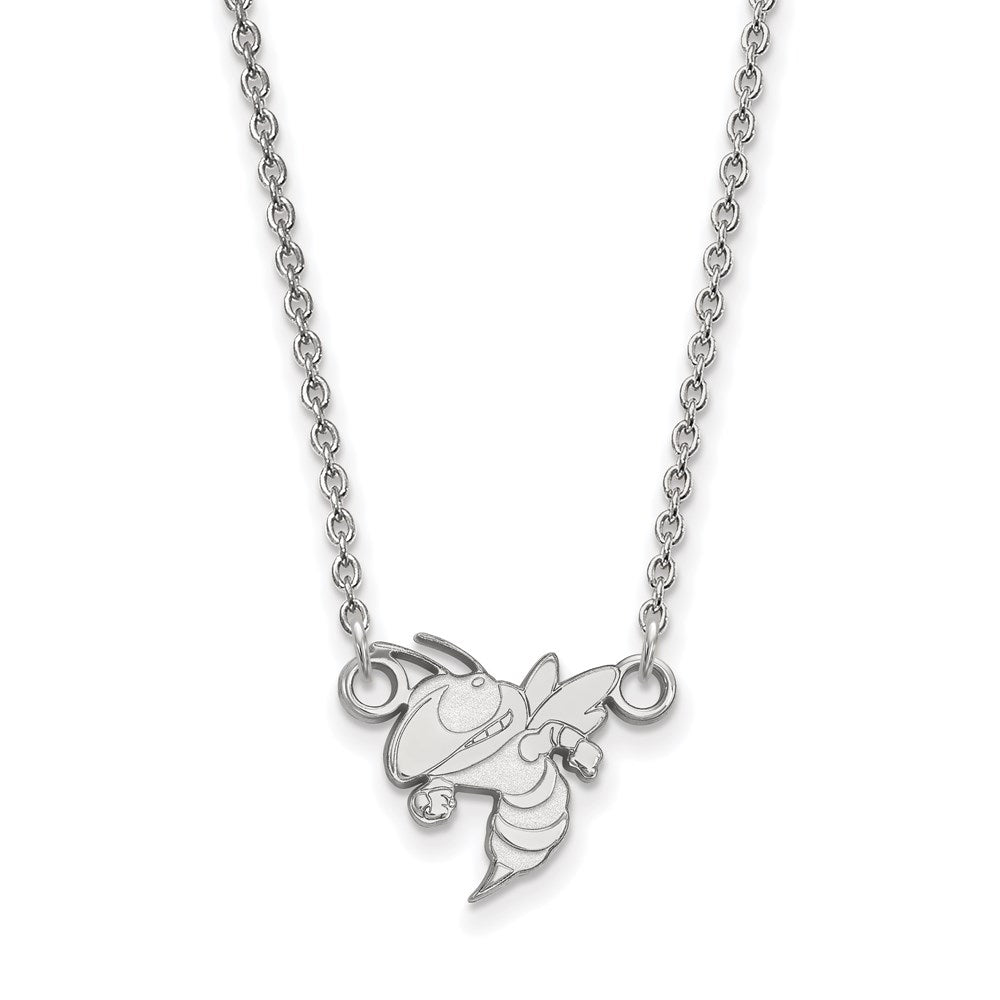 Sterling Silver Rhodium-plated LogoArt Georgia Institute of Technology Yellow Jacket Small Pendant 18 inch Necklace