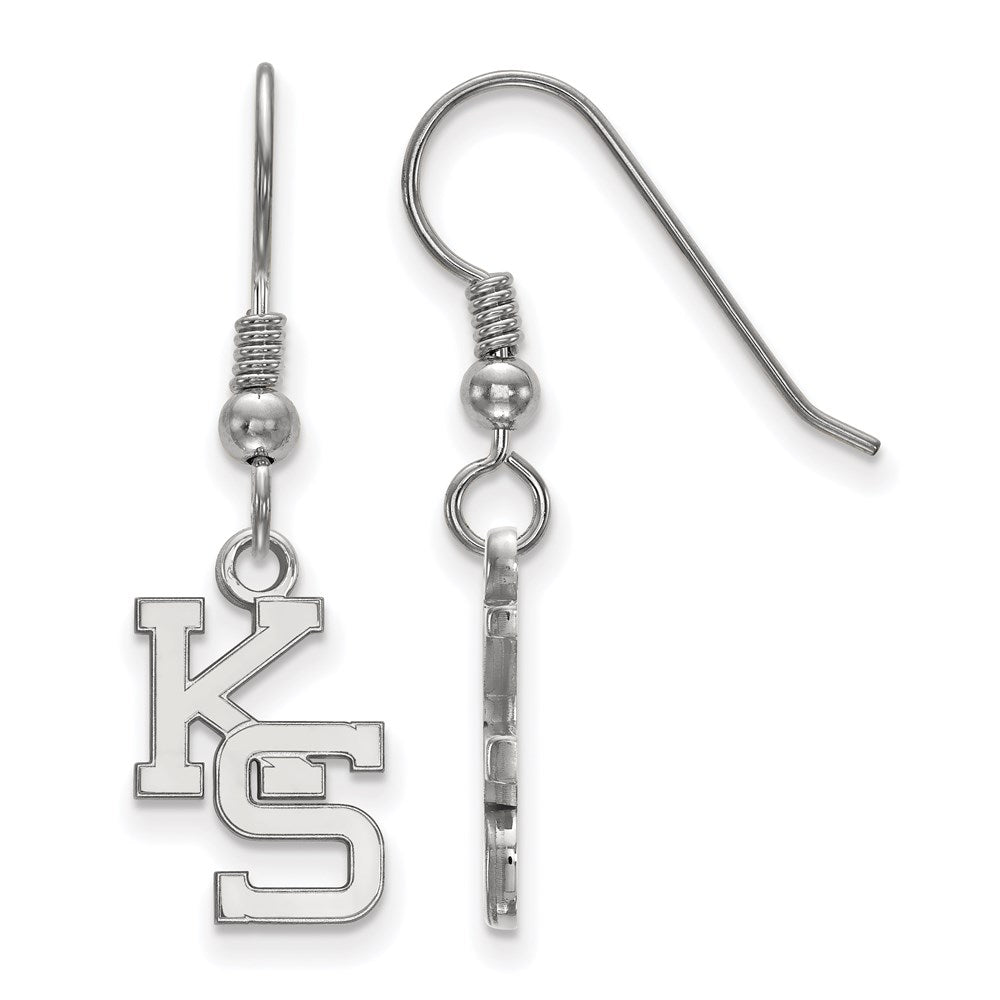 Sterling Silver Rhodium-plated LogoArt Kansas State University K-S Small Dangle Wire Earrings