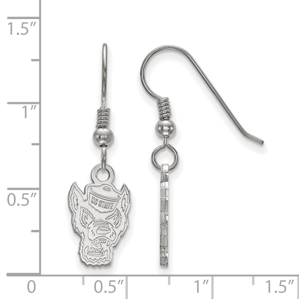 Sterling Silver Rhodium-plated LogoArt North Carolina State University Wolf Small Dangle Wire Earrings