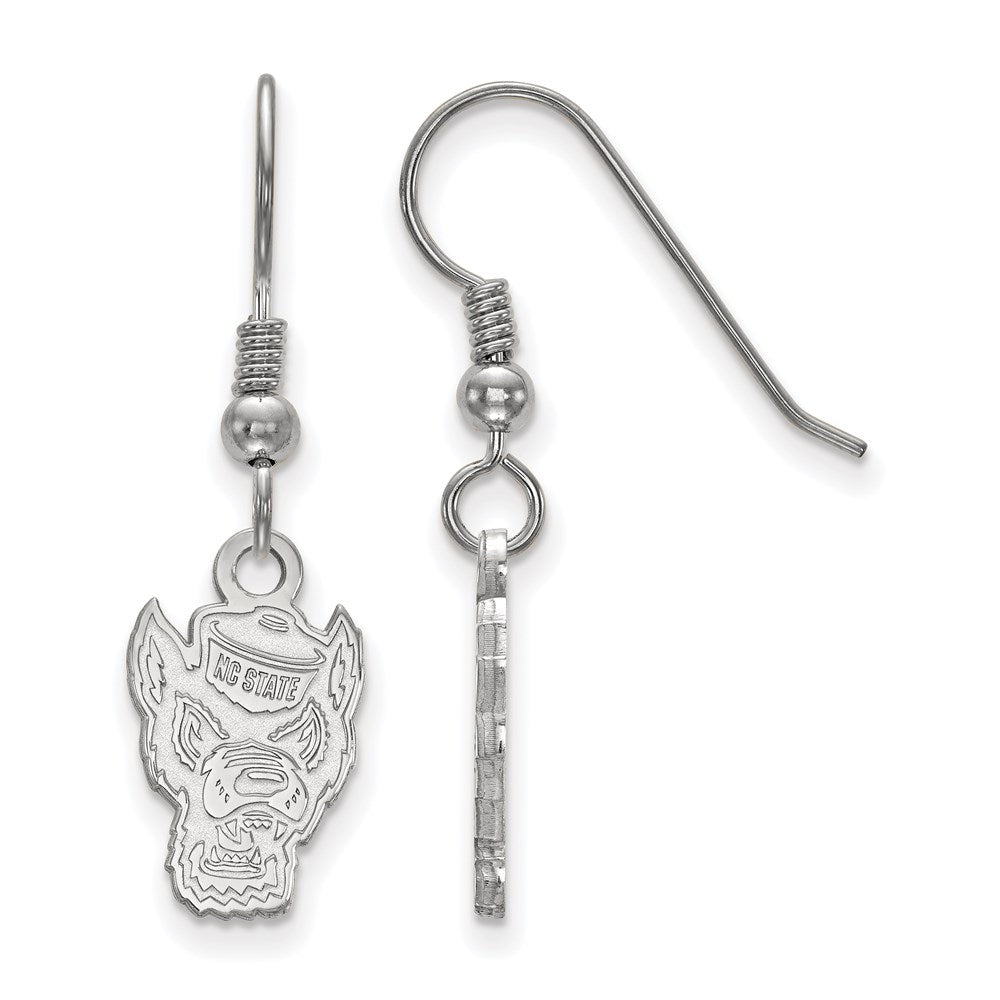 Sterling Silver Rhodium-plated LogoArt North Carolina State University Wolf Small Dangle Wire Earrings