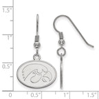 Sterling Silver Rhodium-plated LogoArt University of Iowa Hawk Small Oval Dangle Wire Earrings