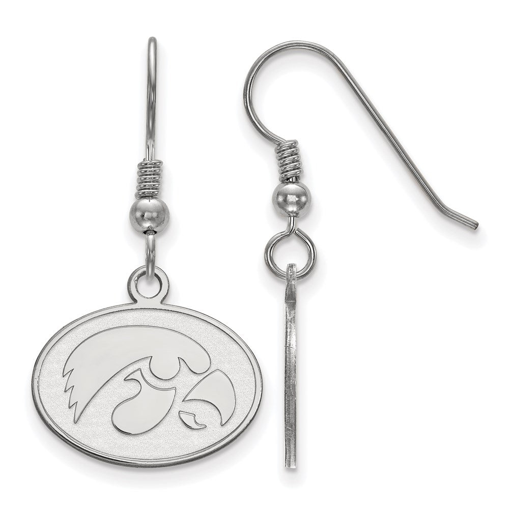 Sterling Silver Rhodium-plated LogoArt University of Iowa Hawk Small Oval Dangle Wire Earrings