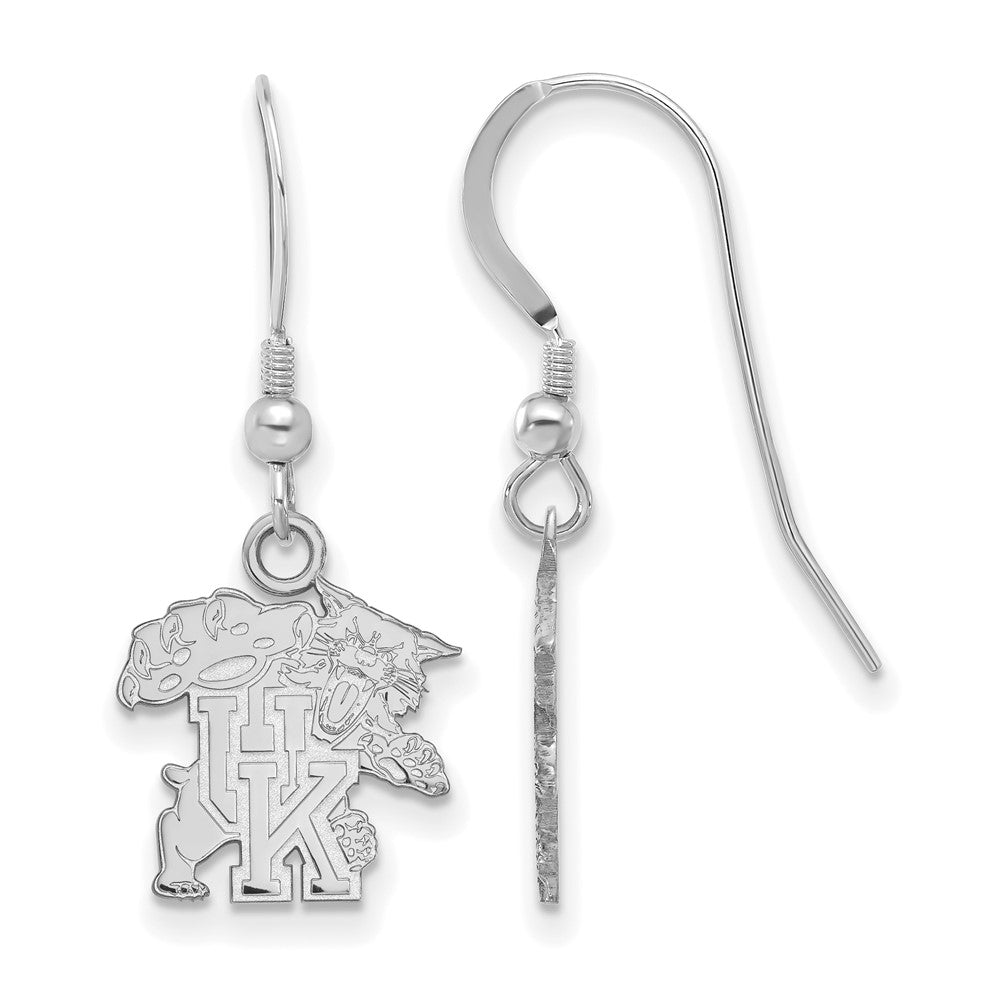 Sterling Silver Rhodium-plated LogoArt University of Kentucky U-K Wildcat Small Dangle Wire Earrings