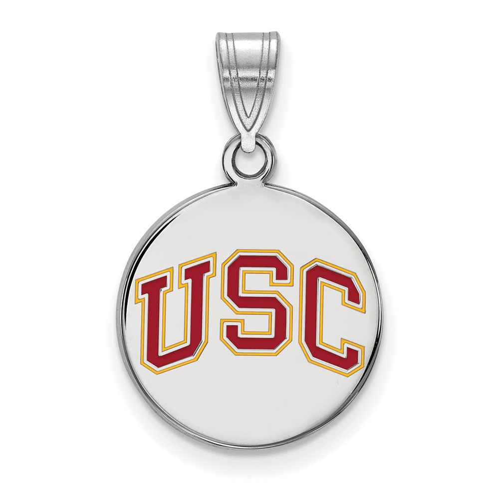 Sterling Silver Rhodium-plated University of Southern California U-S-C Medium Enameled Disc Pendant