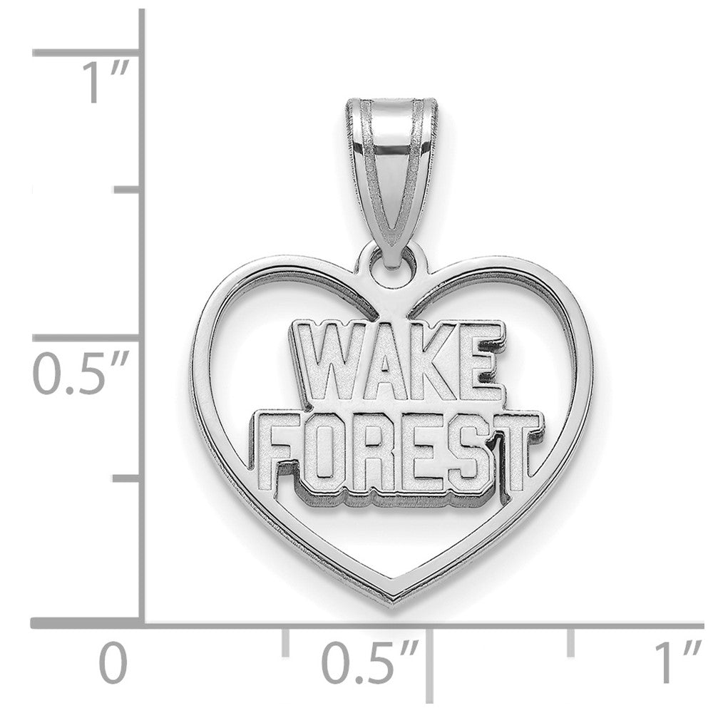 Sterling Silver Rhodium-plated LogoArt Wake Forest University W-F Deacon Heart Pendant