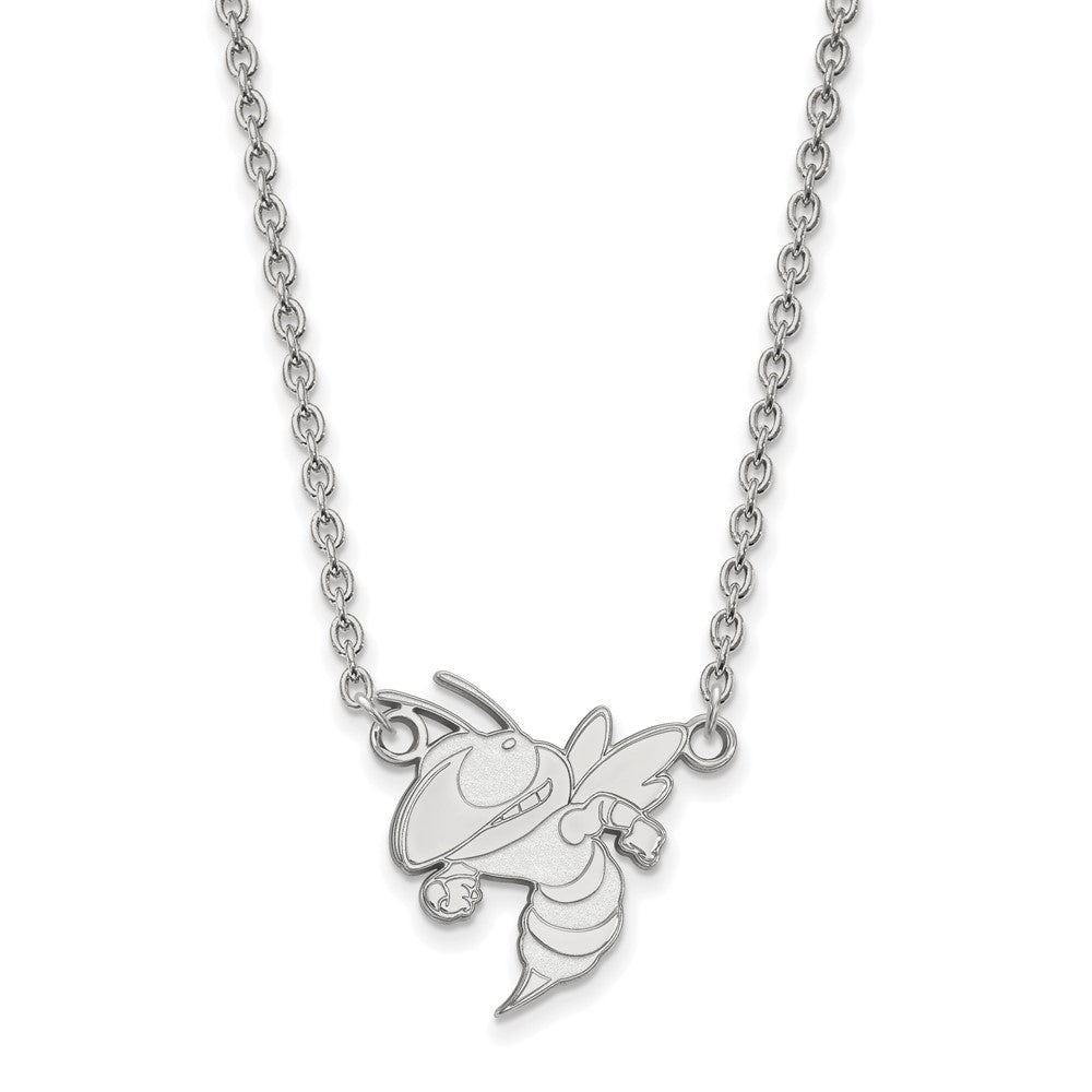 14k White Gold LogoArt Georgia Institute of Technology Yellow Jacket Large Pendant 18 inch Necklace