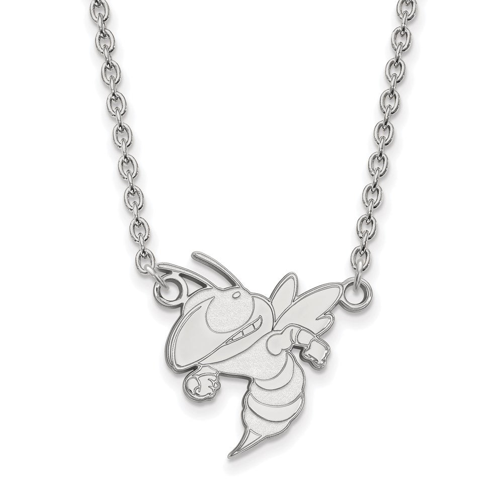 Sterling Silver Rhodium-plated LogoArt Georgia Institute of Technology Yellow Jacket Large Pendant 18 inch Necklace