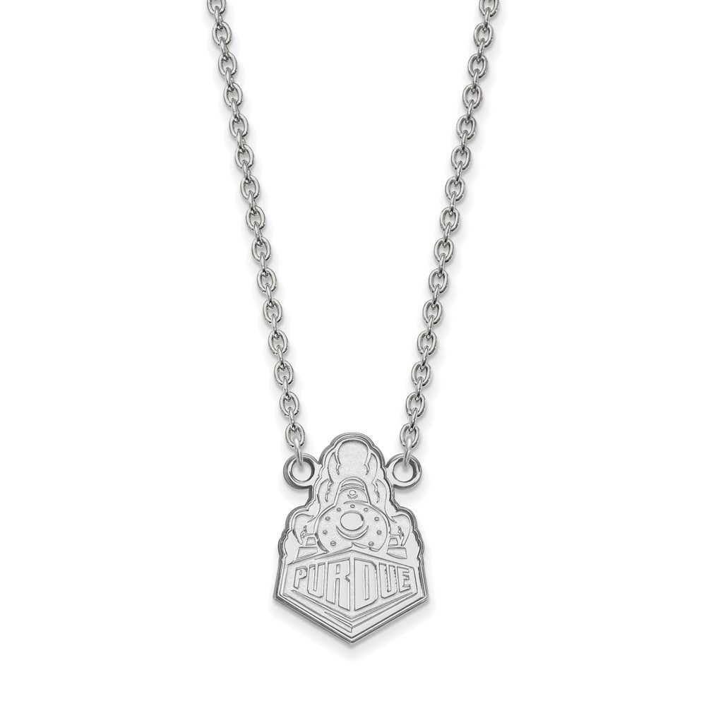 Sterling Silver Rhodium-plated LogoArt Purdue University Boilermakers Train Logo Large Pendant 18 inch Necklace