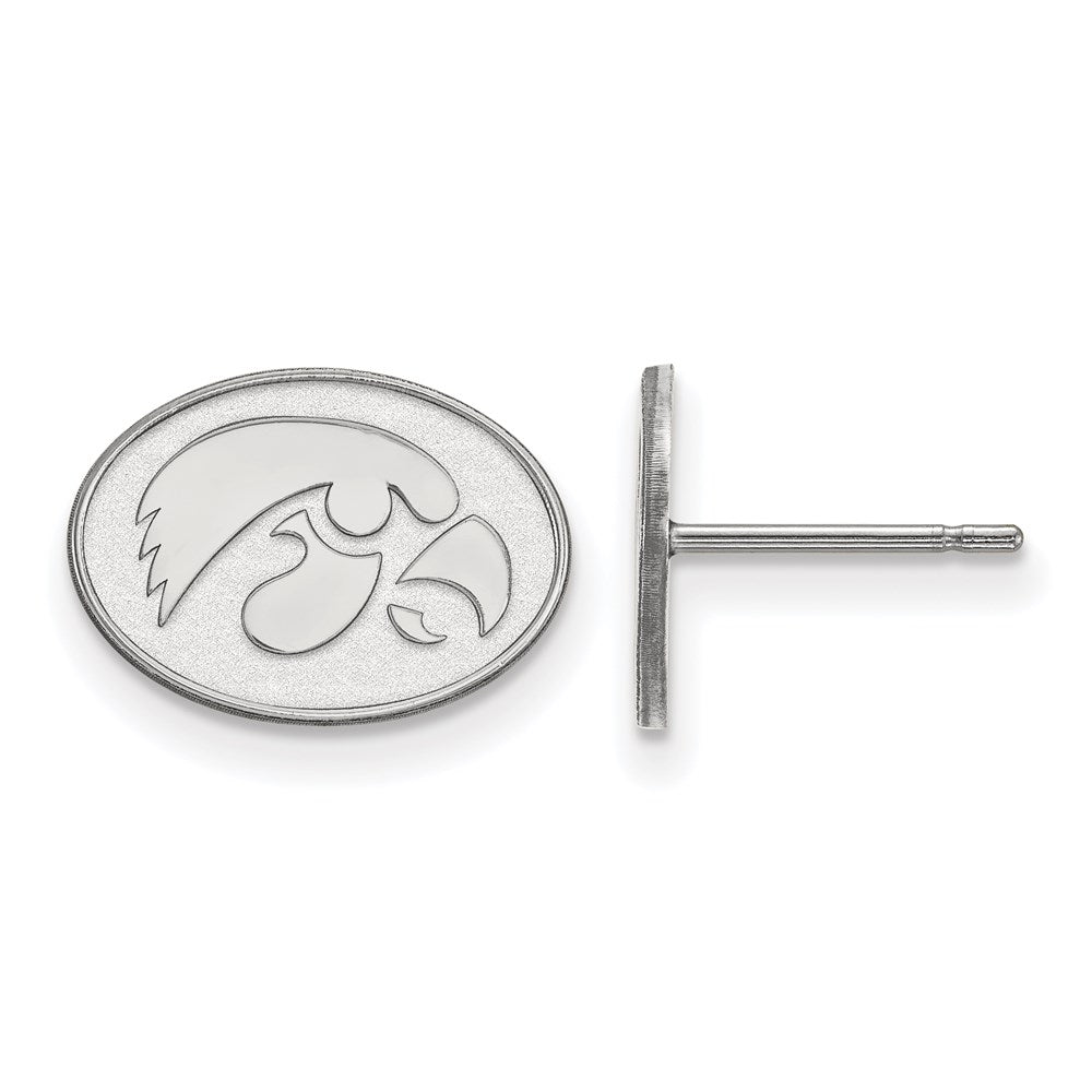 14k White Gold LogoArt University of Iowa Hawk Extra Small Oval Post Earrings