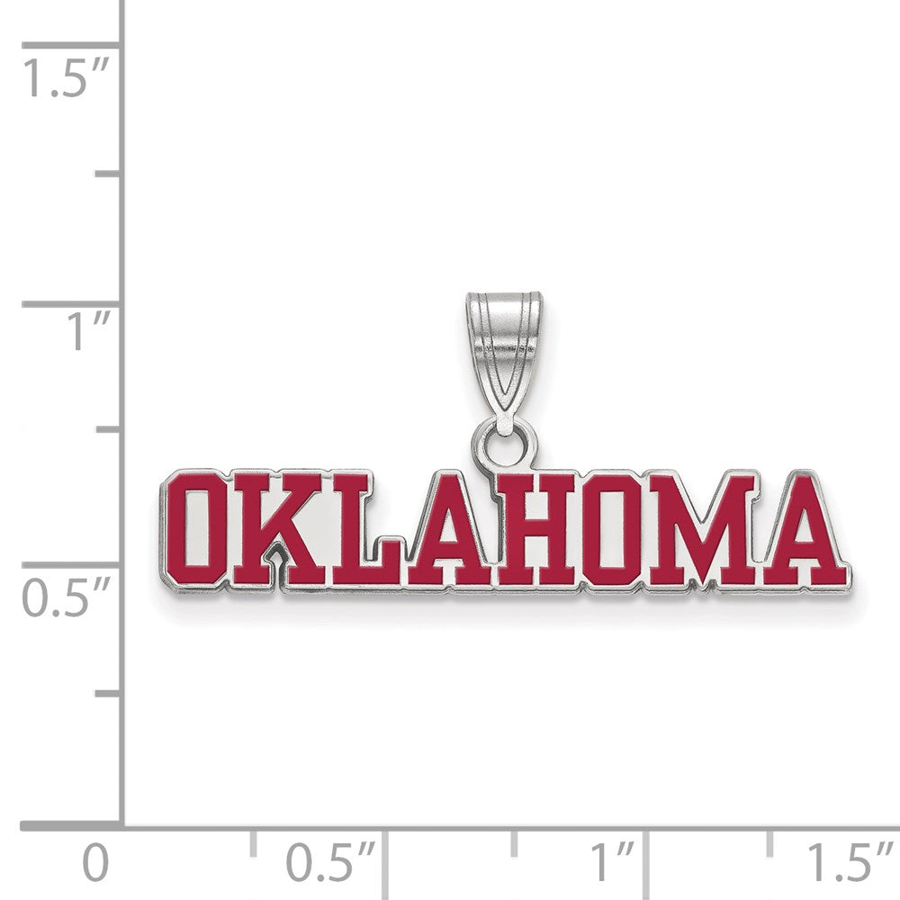 Sterling Silver Rhodium-plated LogoArt University of Oklahoma Large Enameled Pendant
