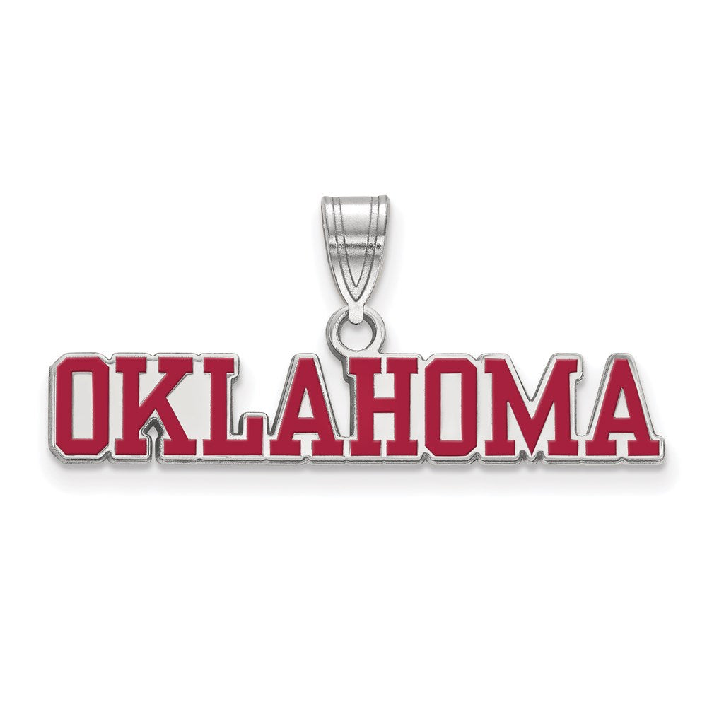 Sterling Silver Rhodium-plated LogoArt University of Oklahoma Large Enameled Pendant