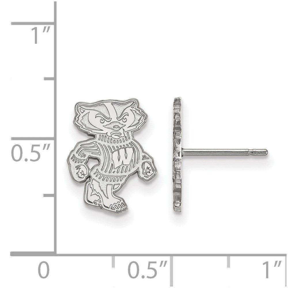 14k White Gold LogoArt University of Wisconsin Badger Small Post Earrings