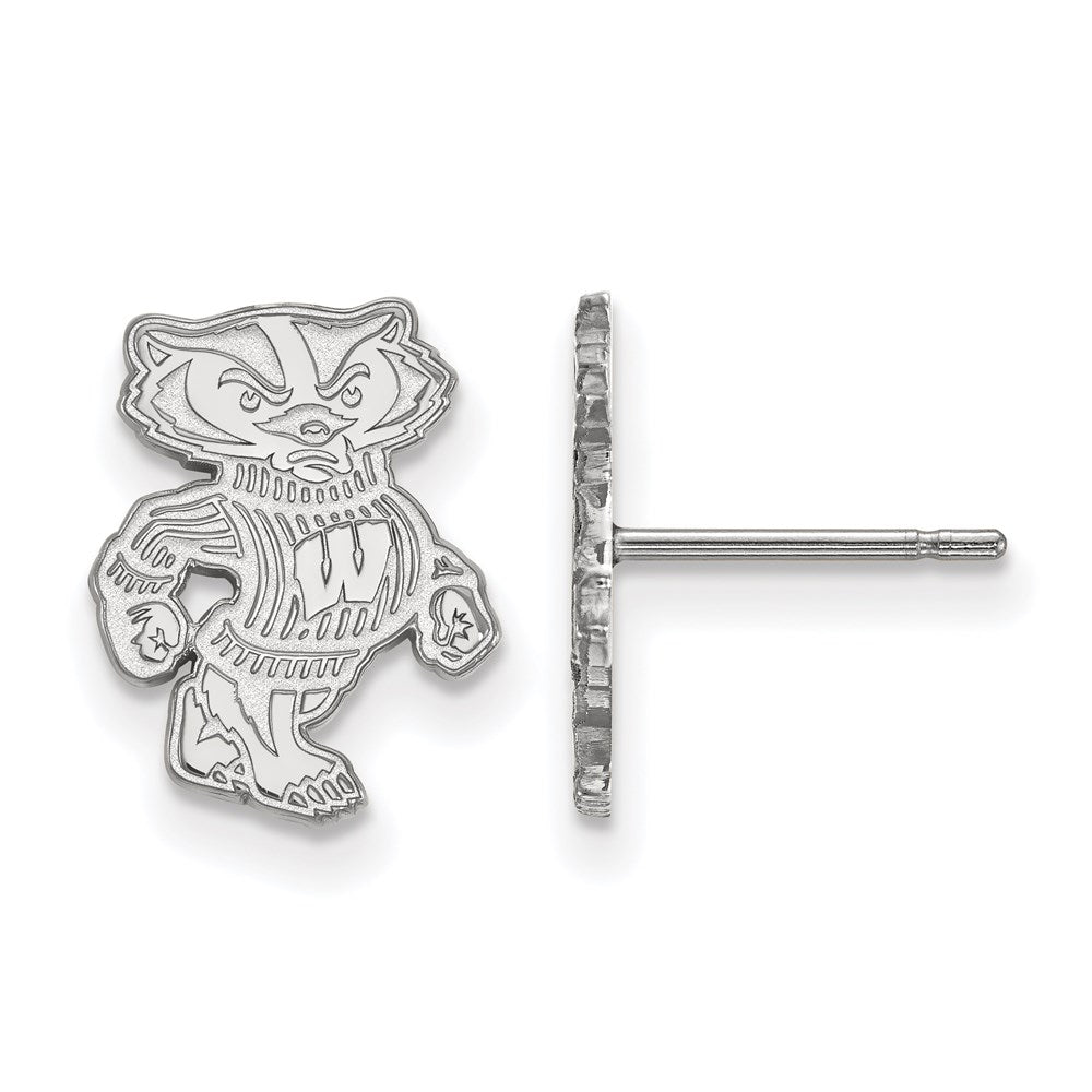 Sterling Silver Rhodium-plated LogoArt University of Wisconsin Badger Small Post Earrings