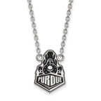 Sterling Silver Rhodium-plated LogoArt Purdue University Boilermakers Train Logo Large Enameled Pendant 18 inch Necklace