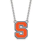 Sterling Silver Rhodium-plated LogoArt Syracuse University Letter S Large Enameled Pendant 18 inch Necklace