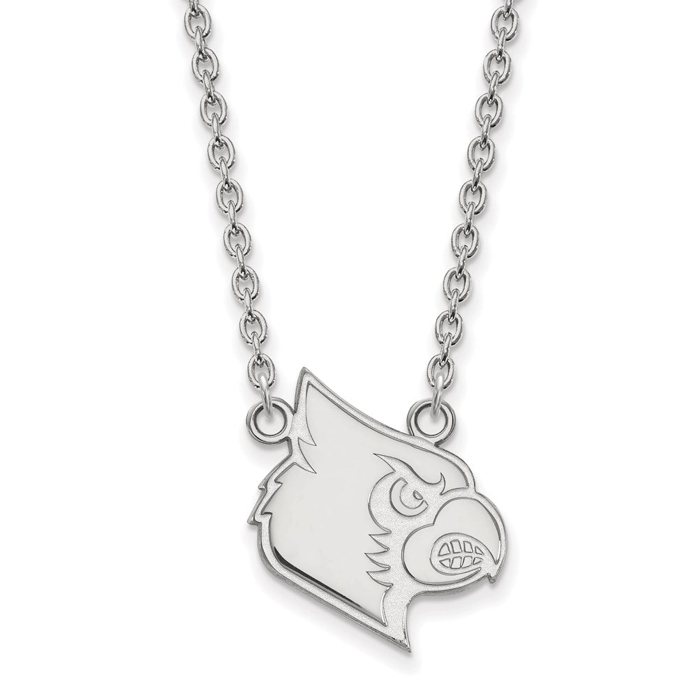 10k White Gold LogoArt University of Louisville Cardinal Large Pendant 18 inch Necklace