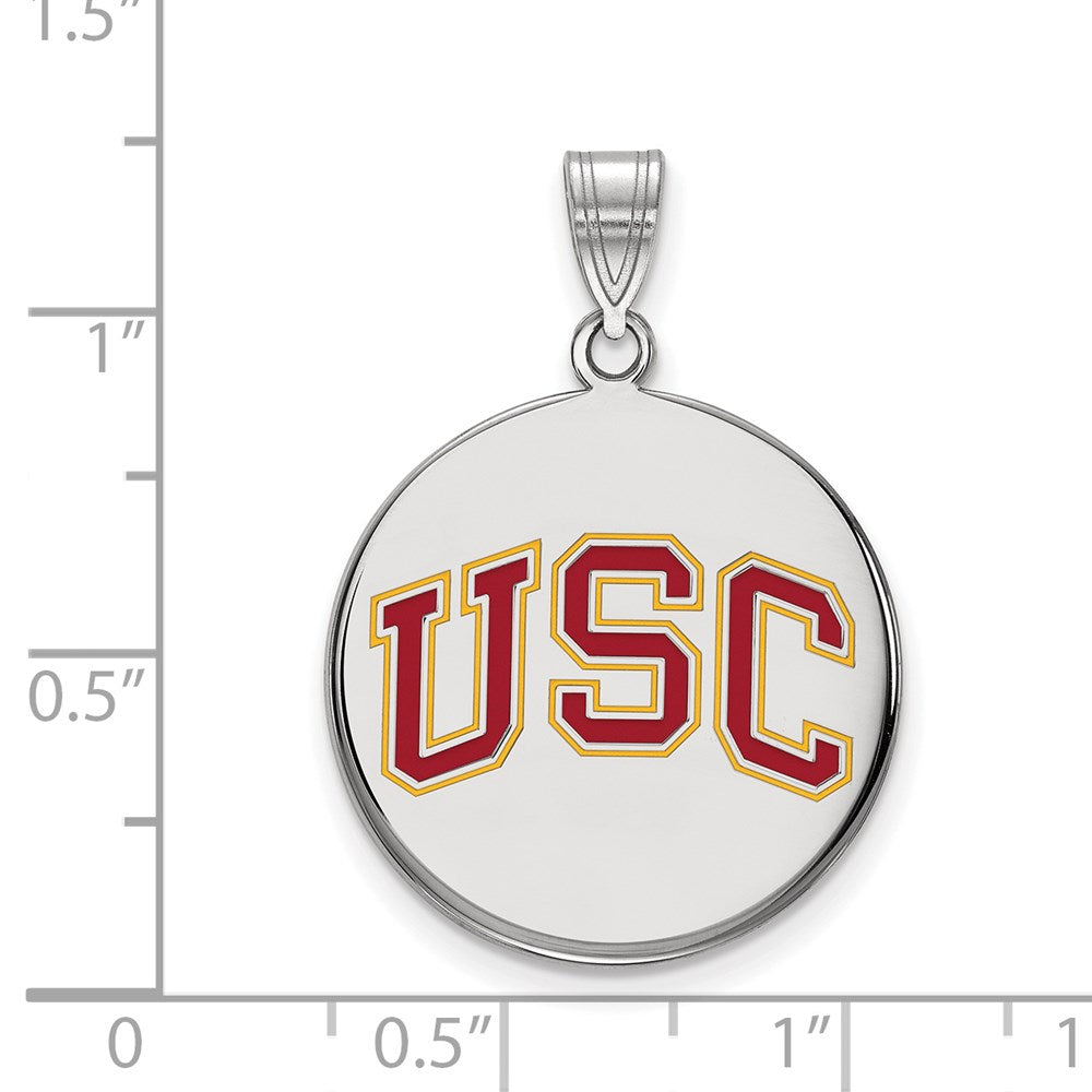 Sterling Silver Rhodium-plated University of Southern California U-S-C Large Enameled Disc Pendant