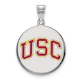 Sterling Silver Rhodium-plated University of Southern California U-S-C Large Enameled Disc Pendant