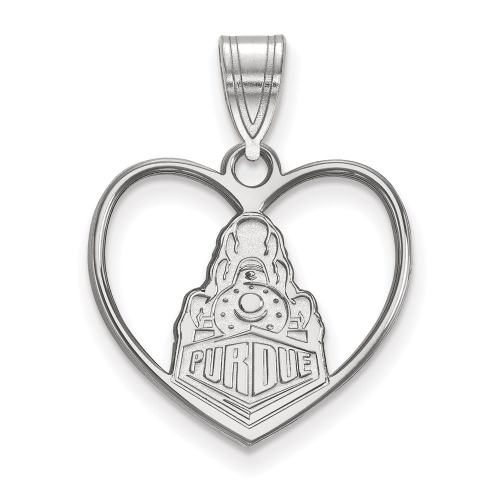 Sterling Silver Rhodium-plated LogoArt Purdue University Boilermakers Train Logo Heart Pendant