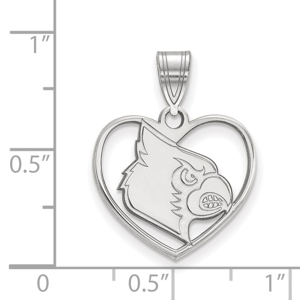 Sterling Silver Rhodium-plated LogoArt University of Louisville Cardinal Heart Pendant
