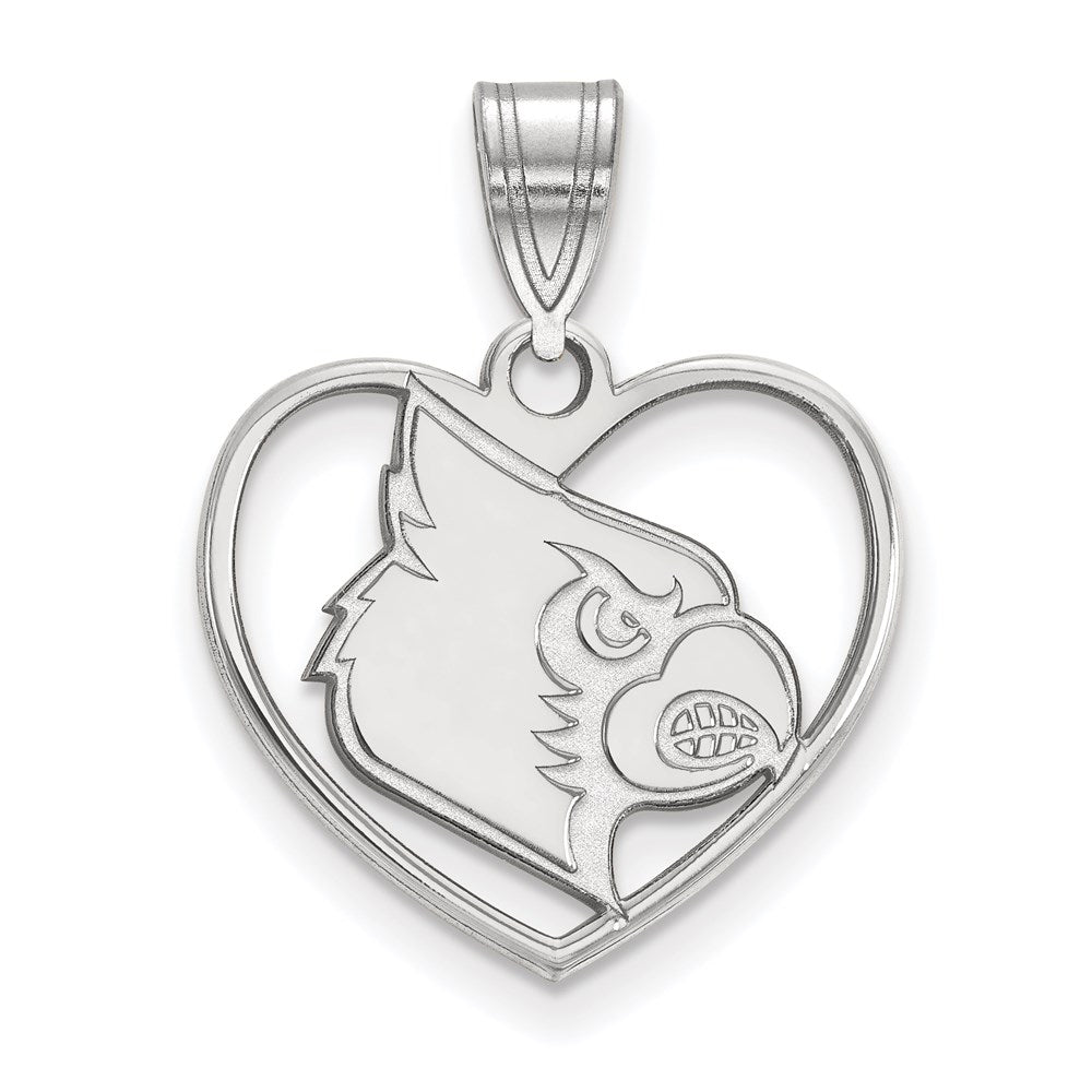 Sterling Silver Rhodium-plated LogoArt University of Louisville Cardinal Heart Pendant