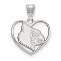 Sterling Silver Rhodium-plated LogoArt University of Louisville Cardinal Heart Pendant