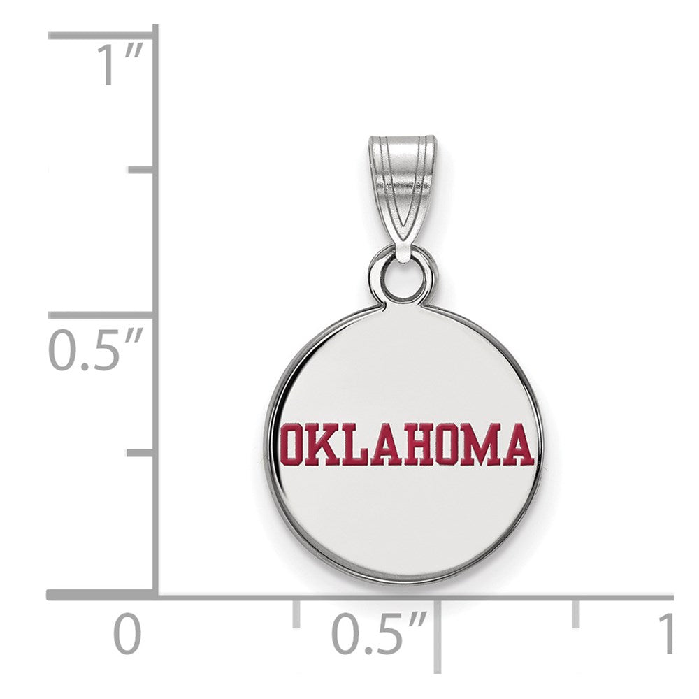 Sterling Silver Rhodium-plated LogoArt University of Oklahoma Small Enameled Disc Pendant