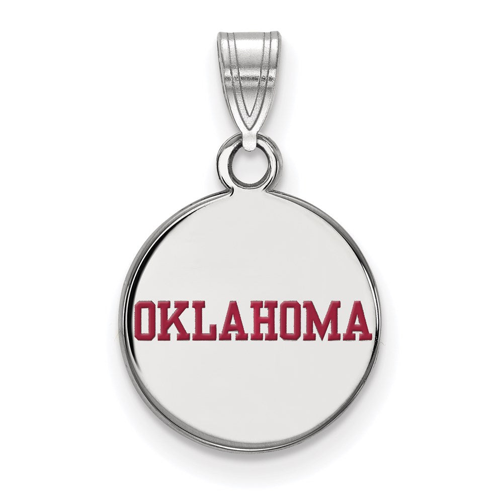 Sterling Silver Rhodium-plated LogoArt University of Oklahoma Small Enameled Disc Pendant