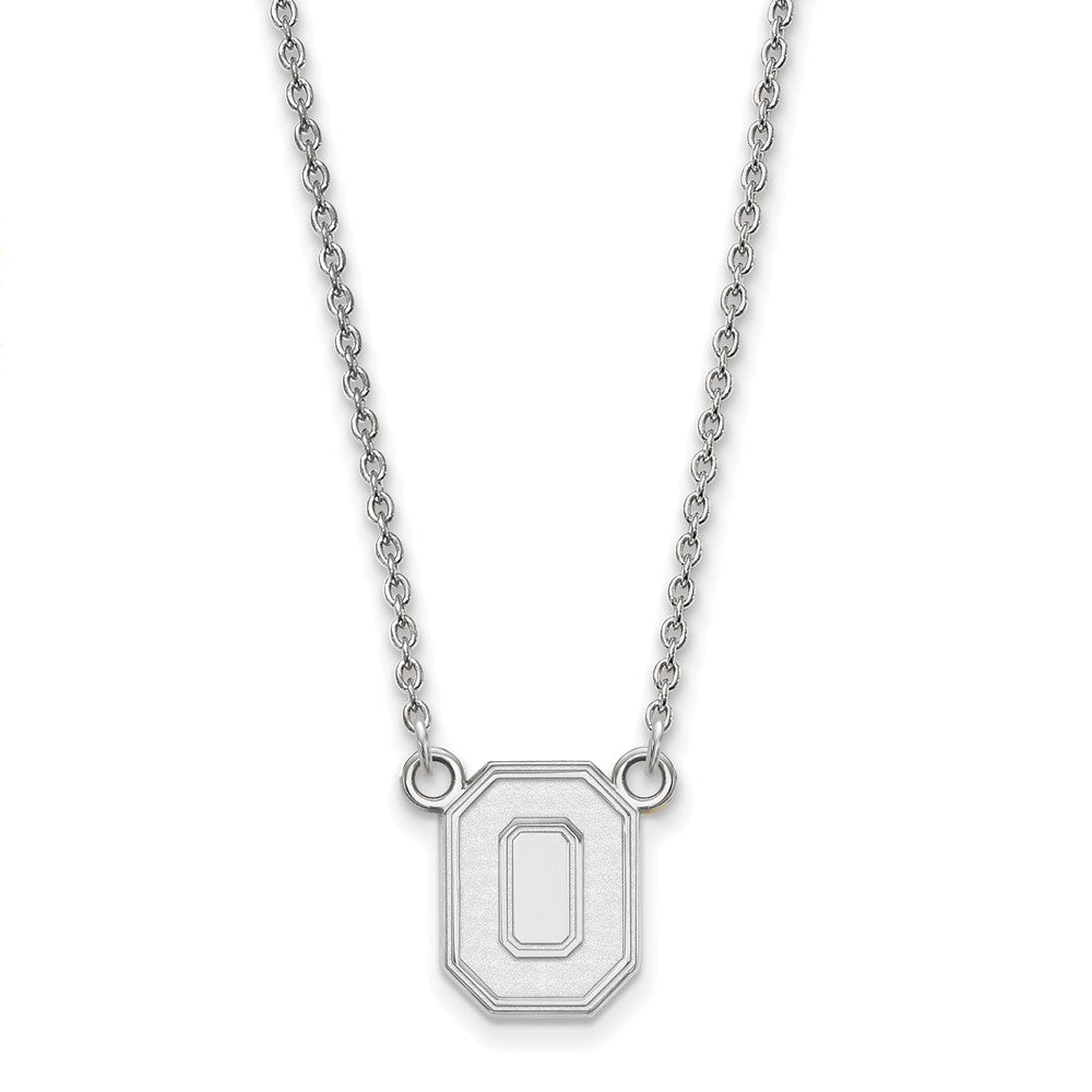 10k White Gold LogoArt The Ohio State University Letter O Small Pendant 18 inch Necklace
