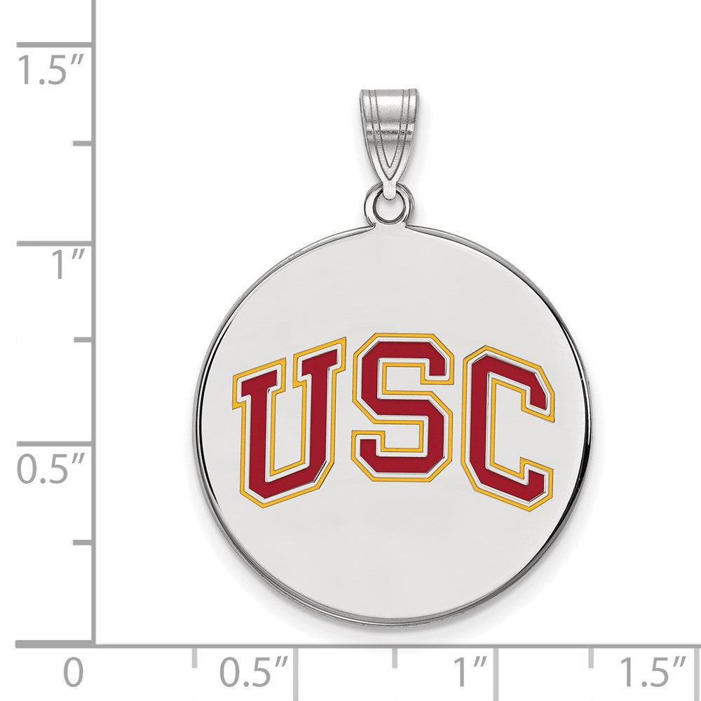 Sterling Silver Rhodium-plated University of Southern California U-S-C Extra Large Enameled Disc Pendant