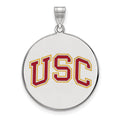 Sterling Silver Rhodium-plated University of Southern California U-S-C Extra Large Enameled Disc Pendant