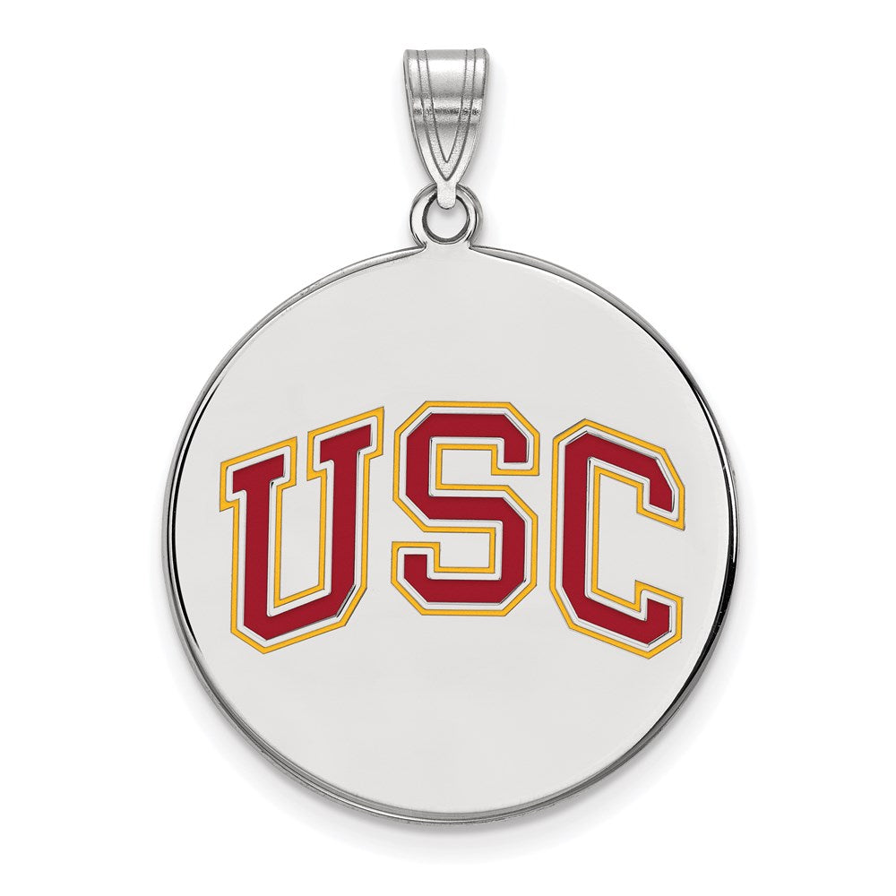 Sterling Silver Rhodium-plated University of Southern California U-S-C Extra Large Enameled Disc Pendant