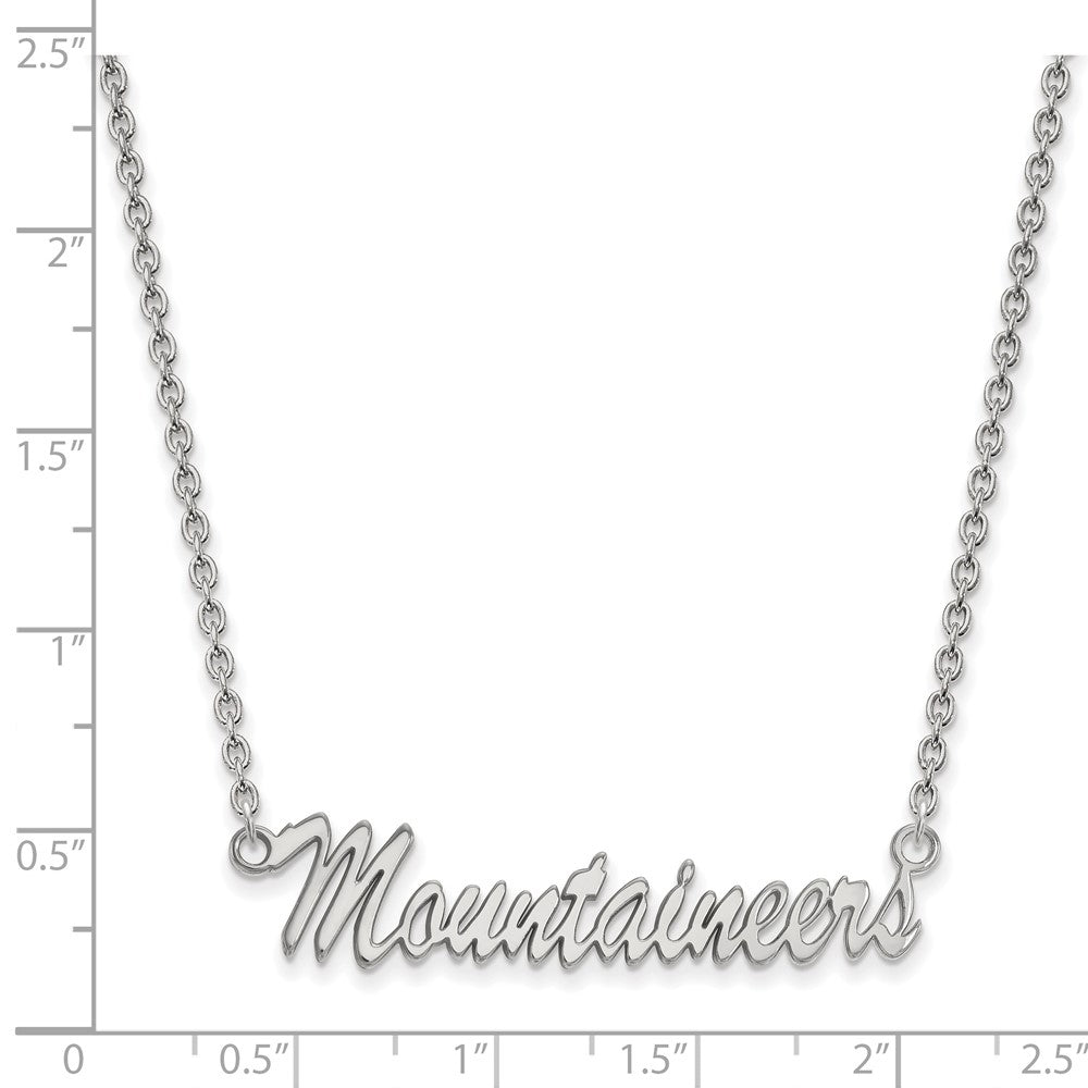 Sterling Silver Rhodium-plated LogoArt West Virginia University Mountaineers Script Medium Pendant 18 inch Necklace