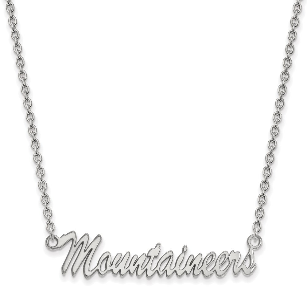 Sterling Silver Rhodium-plated LogoArt West Virginia University Mountaineers Script Medium Pendant 18 inch Necklace
