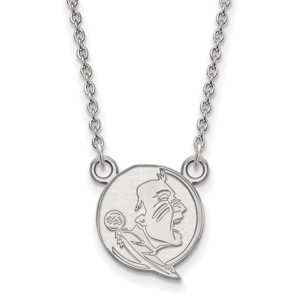 Sterling Silver Rhodium-plated LogoArt Florida State University Seminole Small Pendant 18 inch Necklace