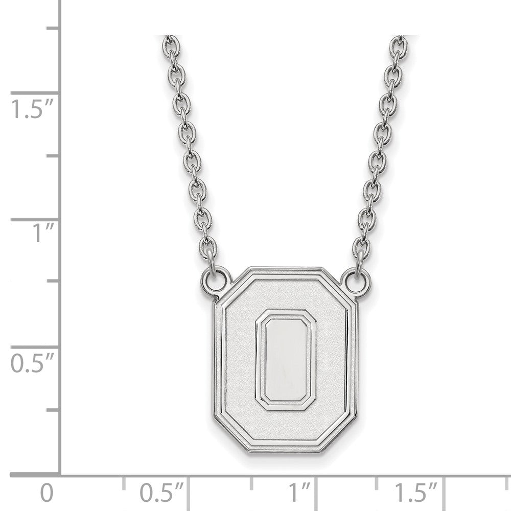 10k White Gold LogoArt The Ohio State University Letter O Large Pendant 18 inch Necklace