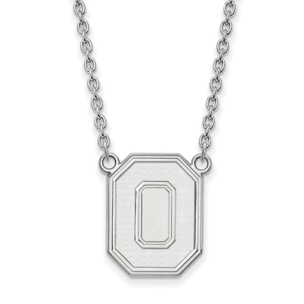 10k White Gold LogoArt The Ohio State University Letter O Large Pendant 18 inch Necklace
