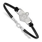 Sterling Silver Rhodium-plated LogoArt Purdue University Boilermakers Train Logo Small Center Black Leather 7 inch Bracelet with Extender