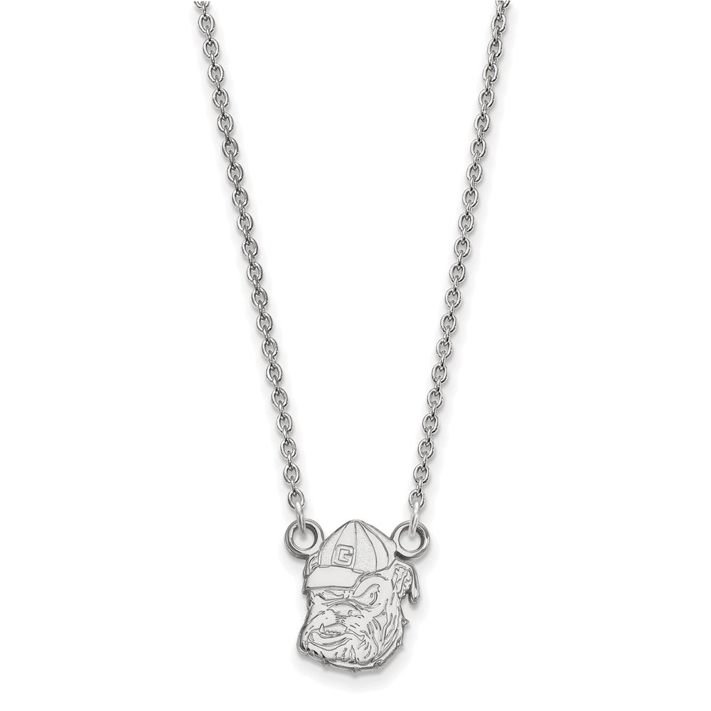 10k White Gold LogoArt University of Georgia Bulldog Small Pendant 18 inch Necklace