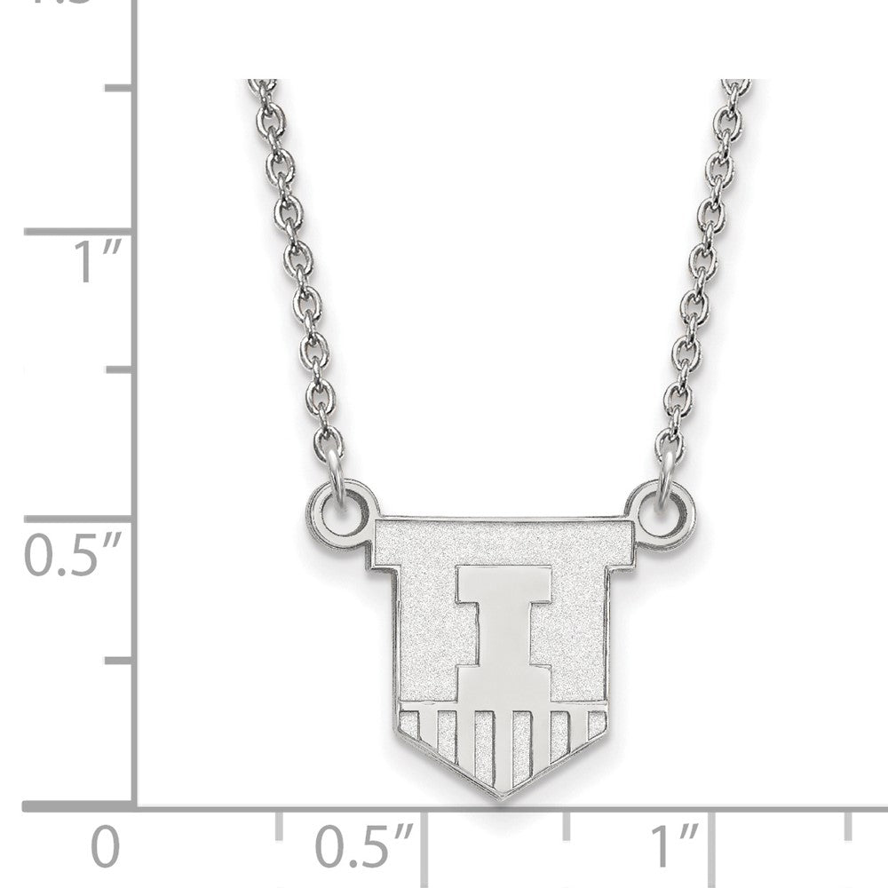 Sterling Silver Rhodium-plated LogoArt University of Illinois Victory Badge Small Pendant 18 inch Necklace
