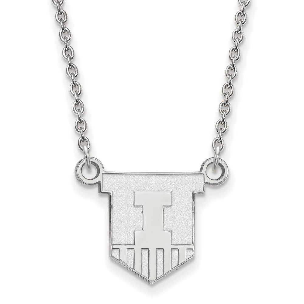 10k White Gold LogoArt University of Illinois Victory Badge Small Pendant 18 inch Necklace