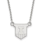 Sterling Silver Rhodium-plated LogoArt University of Illinois Victory Badge Small Pendant 18 inch Necklace