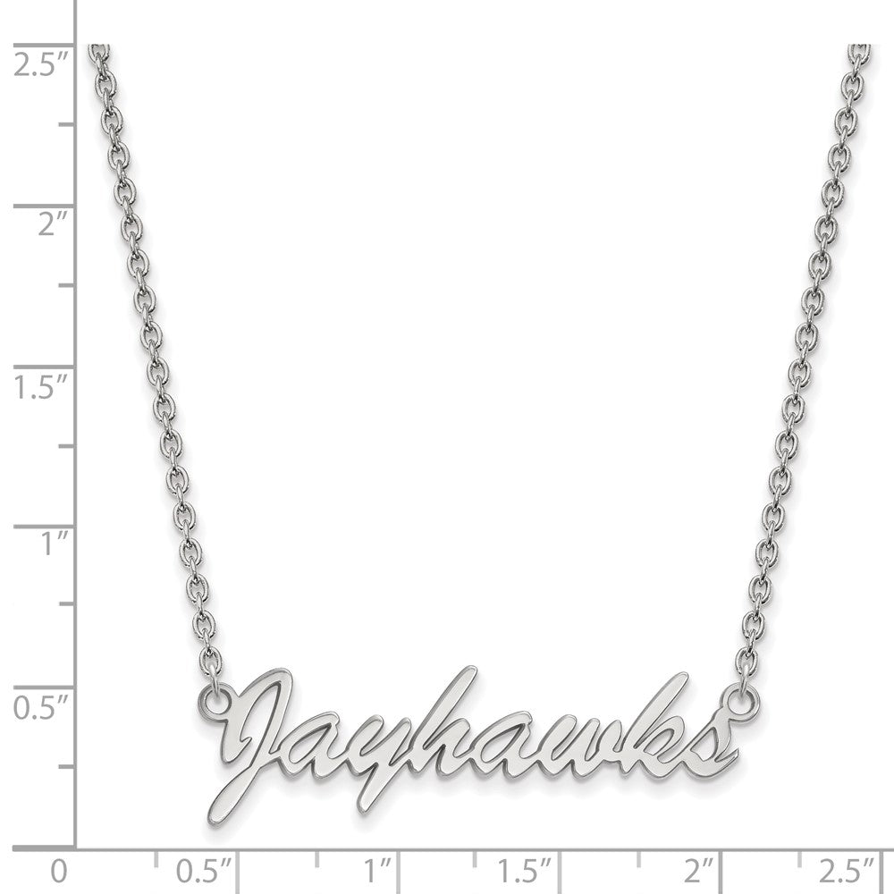 Sterling Silver Rhodium-plated LogoArt University of Kansas Jayhawks Script Pendant 18 inch Necklace