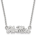 10k White Gold LogoArt University of Mississippi Ole Miss Small Pendant 18 inch Necklace