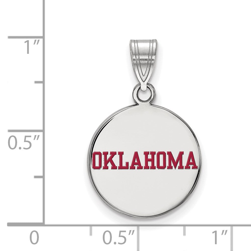 Sterling Silver Rhodium-plated LogoArt University of Oklahoma Medium Enameled Disc Pendant